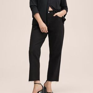 MNG Mango Havana‎ High Waisted Straight Leg Jeans Black Frayed Hem Womens Size 2